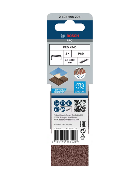 Zestaw taśm szlifierskich X440 40x305 G60 3 szt. Bosch (2608606206)