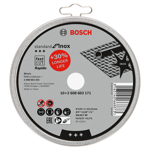 Zestaw 10 szt. tarcz do stali nierdzewnej Bosch 2608603255
