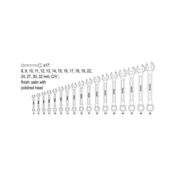 Klucze płasko oczkowe Yato YT-0363 - 17 sztuk