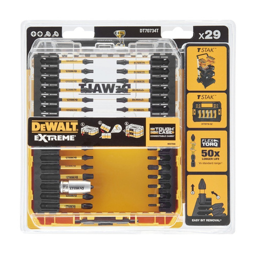 29 częściowy zestaw udarowych bitów DeWalt FLEXTORQ DT70734T