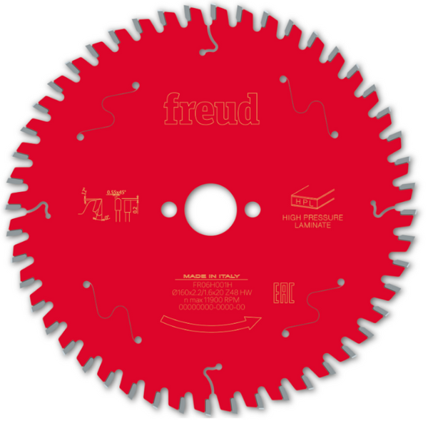 Tarcza do cięcia HPL, laminatów, Corianu 160x2,2/1,6x20 Z48 Freud FR06H001H