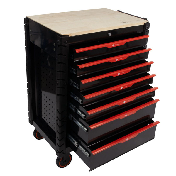 Wózek narzędziowy AIRPRESS 79169, z 7 szufladami, z 215 narzędziami oraz z drewnianym blatem