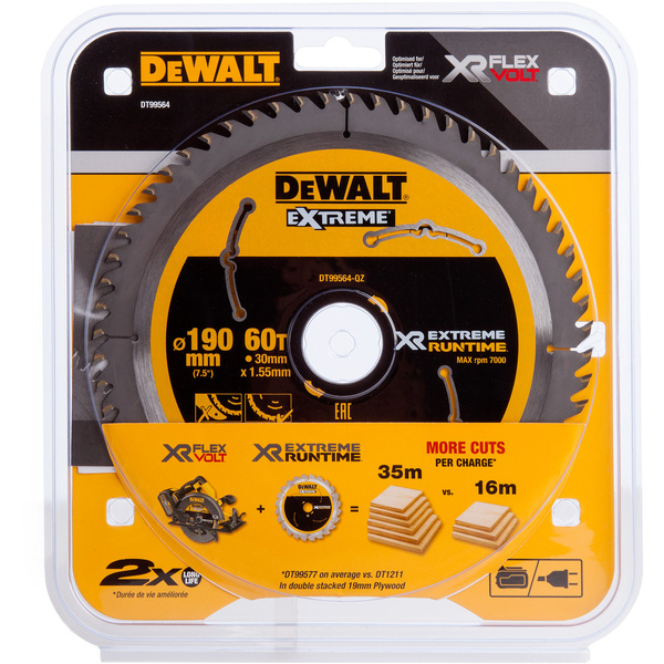 Tarcza do cięcia drewna pilarką tarczową 190x30mm 60T Dewalt DT99564-QZ