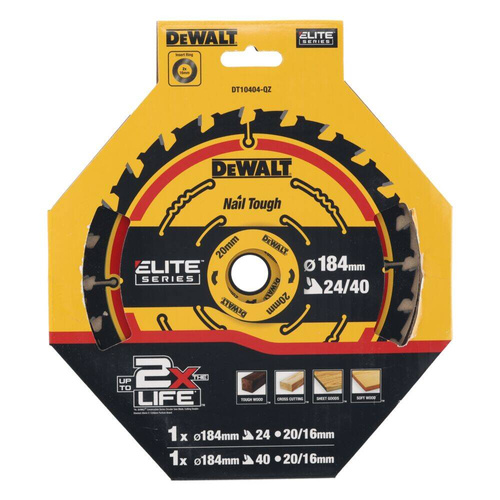 Zestaw dwóch tarcz do drewna 184 x 20 mm 24/40 Z Dewalt DT10404-QZ