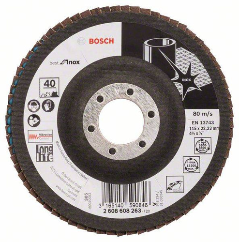 Listkowa tarcza szlifierska X581, Best for Inox 115x22,23x40 Bosch 2608608263