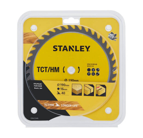Piła tarczowa z węglikiem TCT/HM - 190 X 16 X 40Z Stanley STA13145-XJ
