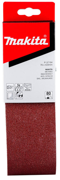 Zestaw 5 szt.taśm szlifierskich 76 x 533 mm, 80G, Makita P-37194