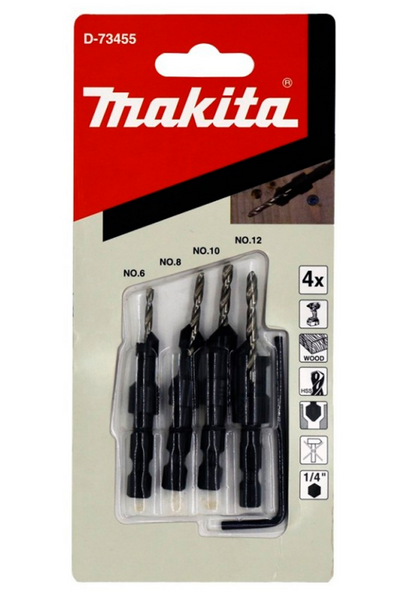 Zestaw 4 szt. wierteł do drewna z łbem sześciokątnym Makita D-73455