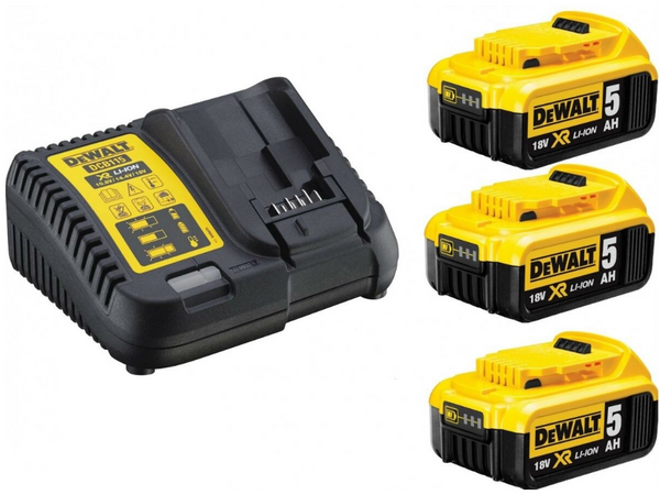  Zestaw 18V XR Ładowarka wielonapięciowa DCB115 XR + 3 akumulatory 5,0 Ah DeWalt DCB115P3