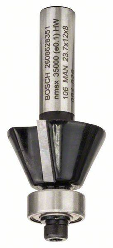 Frez prosty do fazowania/laminatów, 8 mm, D1 23,7 mm, B 5,5 mm, L 12 mm, G 54 mm, 25° Bosch 2608628351