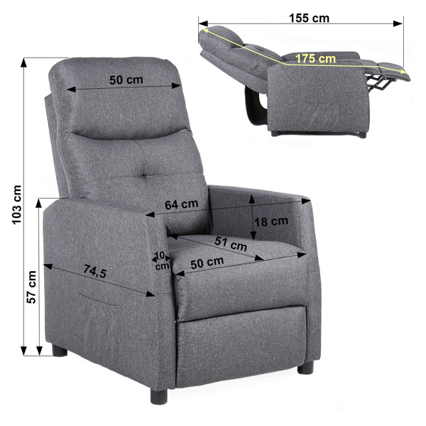 Fotel rozkładany Belivio VENICE grafitowy