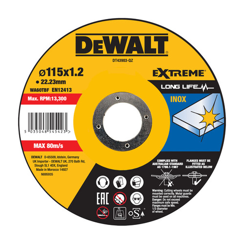 Tarcza tnąca do stali nierdzewnej 115x1,2x22,23mm Dewalt DT43903-QZ