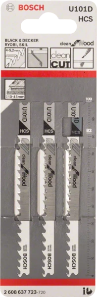 Brzeszczoty do wyrzynarek U 101 D Bosch 2608637723, 3 szt.