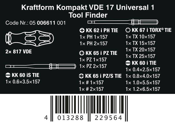 Zestaw wkrętaków Kraftform Kompakt VDE 17 Universal 1 Tool Finder Wera 05006611001