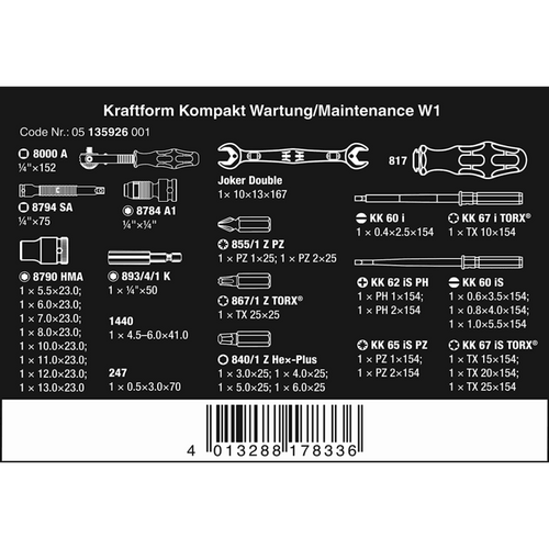 Zestaw narzędzi ręcznych WERA Kraftform Kompakt W 1 do prac konserwacyjnych (05135926001)