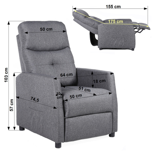 Fotel rozkładany Belivio VENICE grafitowy