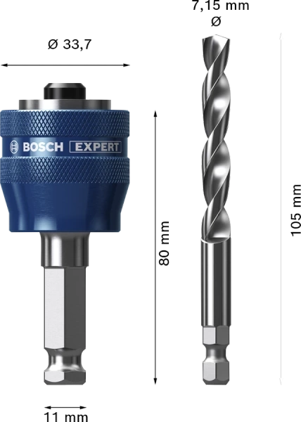 Adapter do otwornic Bosch EXPERT Power Change Plus 11mm + wiertło 7.15x105