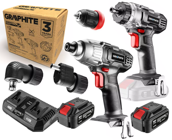 Zestaw elektronarzędzi Graphite 58GS002+58GE134 z zestawem zasilającym