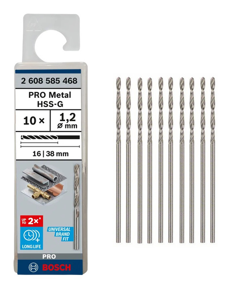 Zestaw 10 szt. wierteł do metalu Bosch PRO Metal HSS-G 1,2×16×38 mm 2608585468