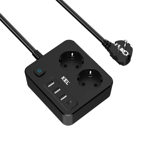 Przedłużacz stały z dwukrotnym gniazdem wtyczkowym 2p+Z 3x USB KEL W-00356