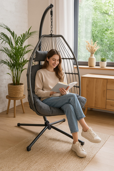 Fotel wiszący Belivio FLORES grafitowy