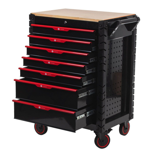 Wózek narzędziowy AIRPRESS 79169, z 7 szufladami, z 215 narzędziami oraz z drewnianym blatem