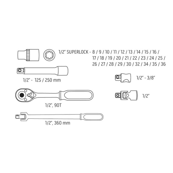 Klucze nasadowe NEO Tools 1/2" zestaw 33szt. 08-692