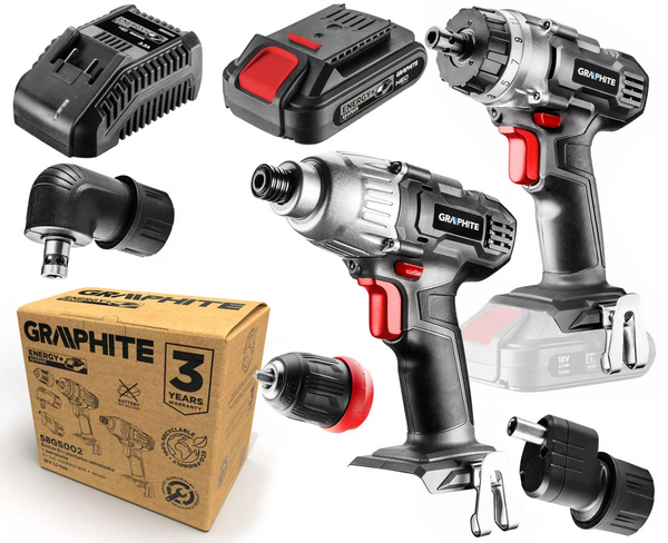 Zestaw elektronarzędzi Graphite 58GS002+58GE131 z zestawem zasilającym