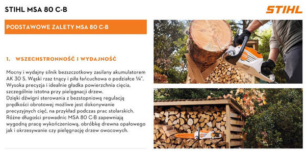 Pilarka akumulatorowa Stihl MSA 80 C-B MA040115834