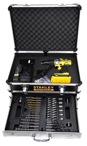 Akumulatorowa wiertarko-wkrętarka z udarem + zestaw akcesoriów 50 szt. Stanley Fatmax FMCK625D2F