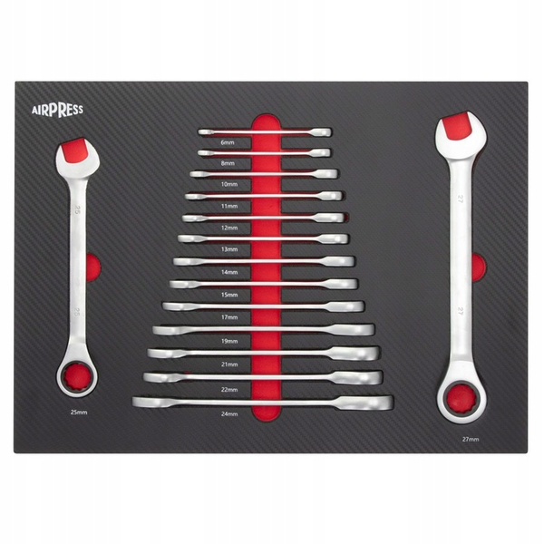 Wózek narzędziowy AIRPRESS 79169, z 7 szufladami, z 215 narzędziami oraz z drewnianym blatem