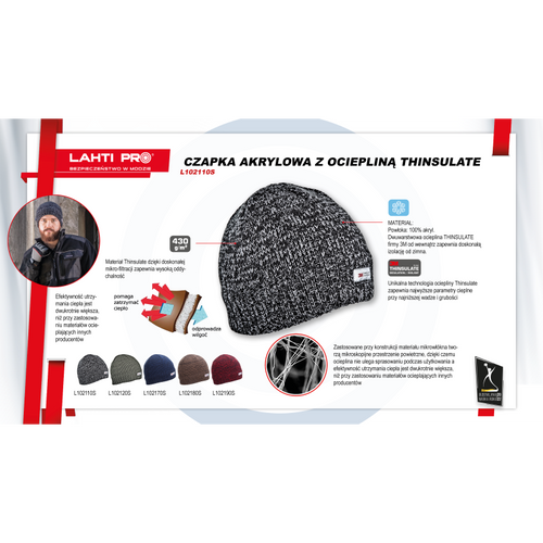 Czapka akrylowa, ocieplana czarna Lahti PRO L102110S