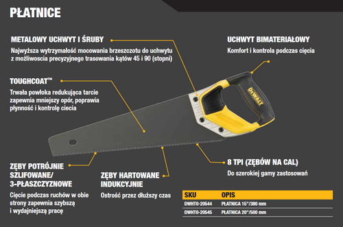 Piła płatnica 500 mm DWHT0-20545 DeWALT