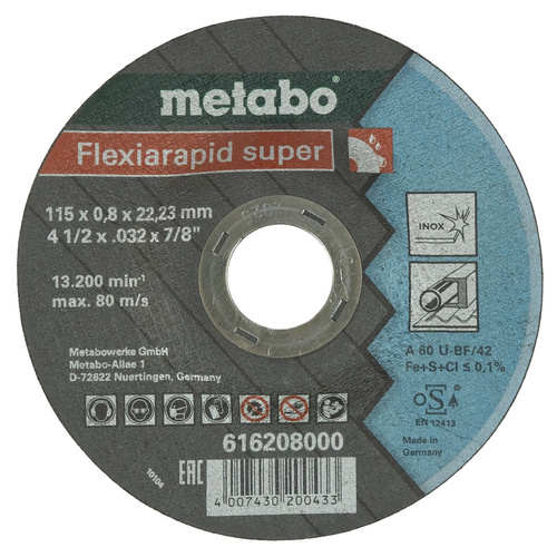 Tarcza tnąca Flexiarapid super 115x0,8x22,23 Inox, TF 42 Metabo 616208000
