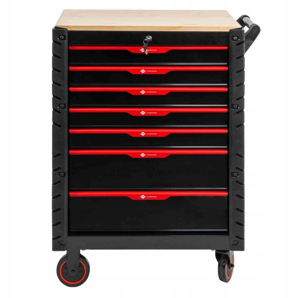 Wózek narzędziowy AIRPRESS 79169, z 7 szufladami, z 215 narzędziami oraz z drewnianym blatem