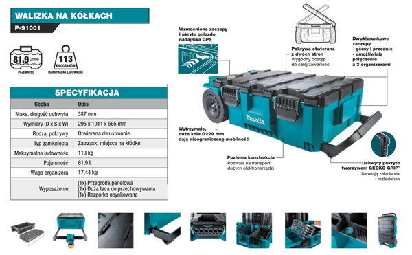 Skrzynia narzędziowa na kółkach Makita MakTrak P-91001
