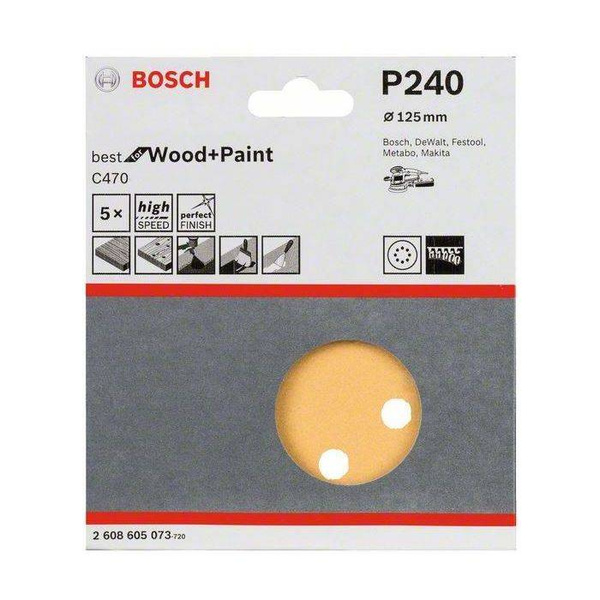 Papier ścierny do szlifierki mimośrodowej do drewna i farby Bosch 125 mm P240 2608605073