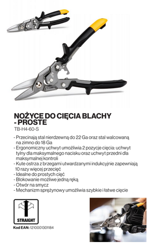 Nożyce do cięcia blachy ToughBuilt TB-H4-60-S - proste