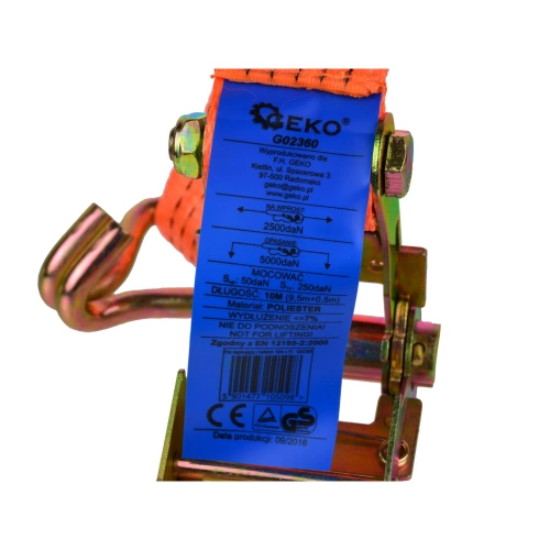 Pas transportowy z grzechotką 6m/5T/50mm Geko G02356