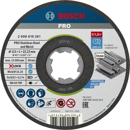 Tarcza tnąca Bosch PRO Stainless Steel and Metal, 115 × 1 × 22,23 mm, X-Lock 2608619261