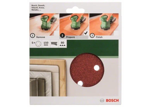 Zestaw papierów ściernych do szlifierki mimośrodowej Bosch 150 mm G80 2609256A31 5 szt.