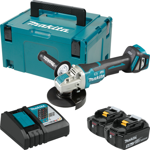 Akumulatorowa szlifierka kątowa X-LOCK, DGA519RTJ Makita + 2 x akumulator + ładowarka + walizka