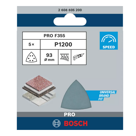 Papier ścierny delta Bosch F355 93x93 P1200 5 szt. 2608605200