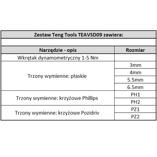 Wkrętak dynamometryczny Teng Tools TEAVSD09 - 8 wymiennych grotów