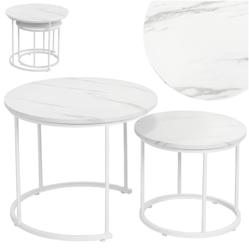 Zestaw stolików Belivio ALBA WHITE MARBLE