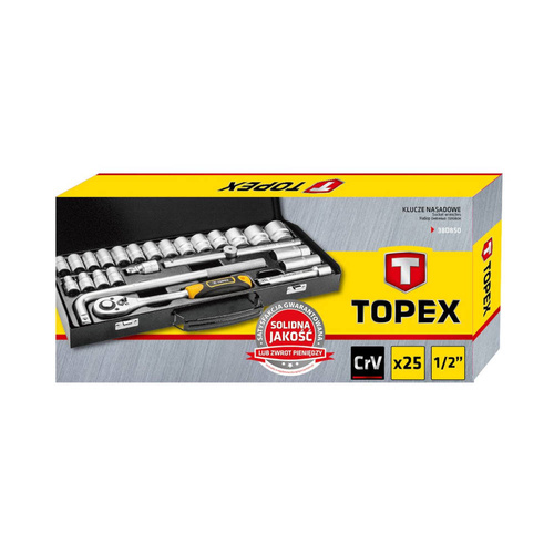 Klucze nasadowe 1/2'' Topex zestaw 25szt. 38D850