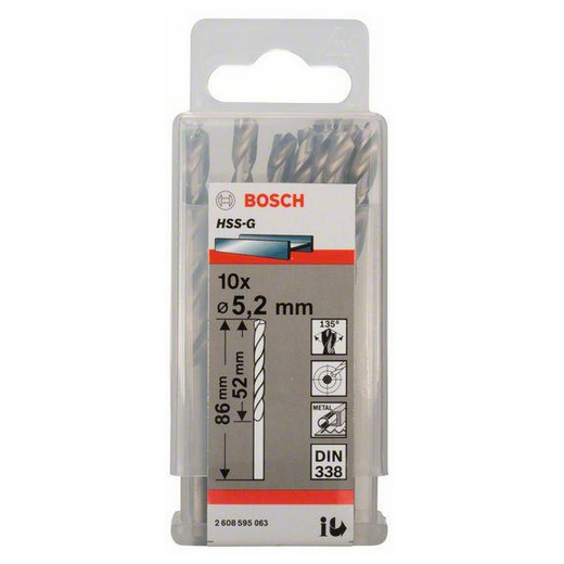 Wiertła do metalu Bosch HSS-G, Din 338 - zestaw 10 sztuk