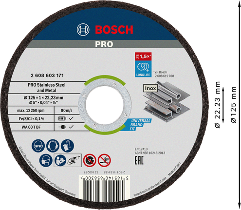 Zestaw 100 szt. tarcz tnących do ciecia metalu 125x1 mm Bosch 2608626113