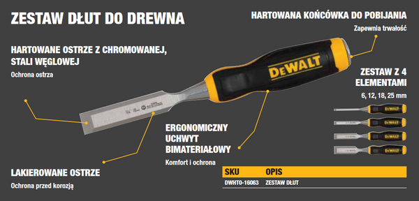 Zestaw dłut do drewna DeWALT DWHT0-16063