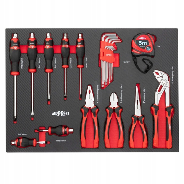 Wózek narzędziowy AIRPRESS 79169, z 7 szufladami, z 215 narzędziami oraz z drewnianym blatem